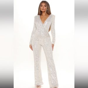 Samantha Sequin Jumpsuit - Silver